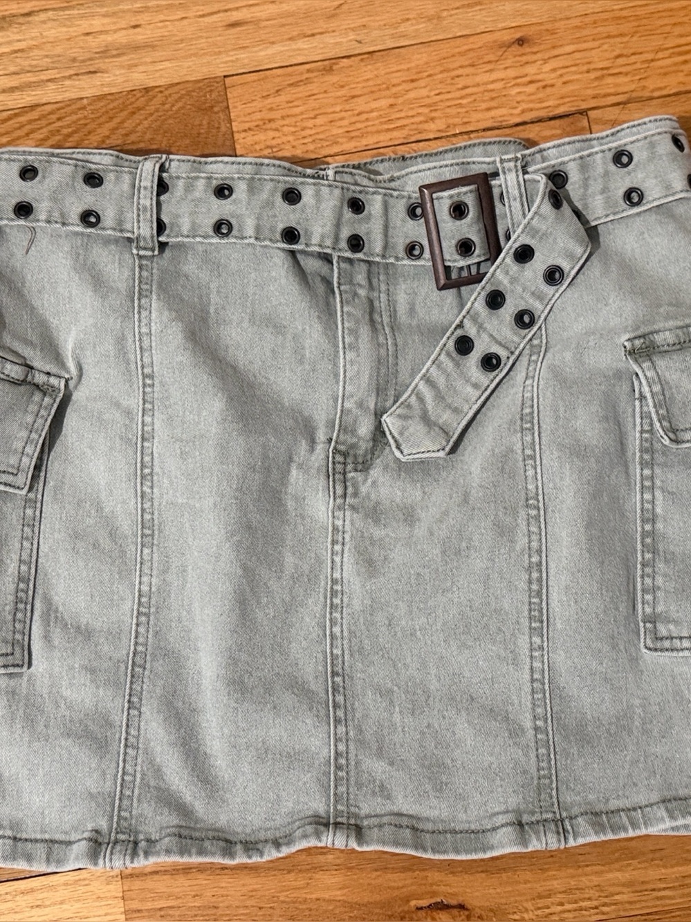 Sincerely Jules Khaki green denim cargo pockets mini skirt
